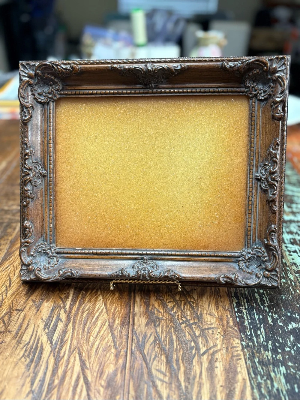 Vintage Brown Carved Ornate Detaiing Picture Frame w/Glass 13”X11”